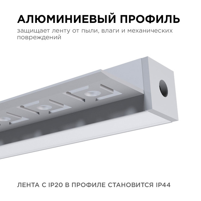 Профиль под штукатурку Apeyron ширина ленты до 12мм (рассеиватель, заглушки - 2шт) 08-51 Профиль под штукатурку Apeyron ширина ленты до 12мм (рассеиватель, заглушки - 2шт) 08-51