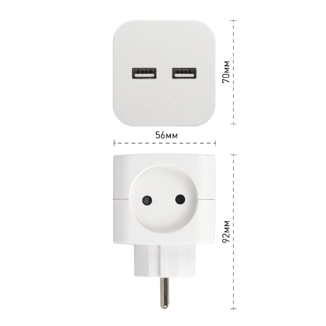 Разветвитель электрический Эра SP-2-USB-W Б0049531 Разветвитель электрический Эра SP-2-USB-W Б0049531