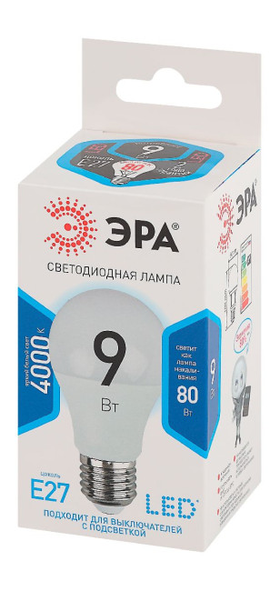 Лампа светодиодная Эра E27 9W 4000K LED A60-9W-840-E27 Б0032247 Лампа светодиодная Эра E27 9W 4000K LED A60-9W-840-E27 Б0032247