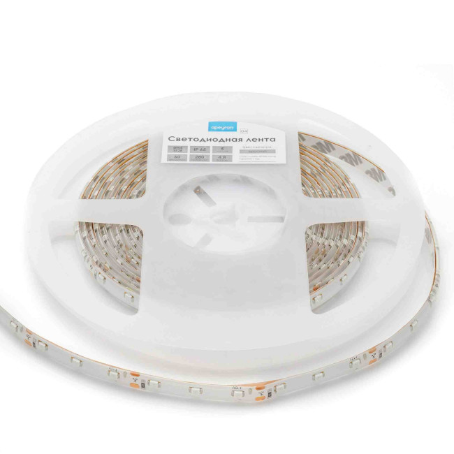 Светодиодная лента Apeyron 12В СТ 4,8Вт/м smd3528, 60д/м IP65 5м желтая 00-05 Светодиодная лента Apeyron 12В СТ 4,8Вт/м smd3528, 60д/м IP65 5м желтая 00-05