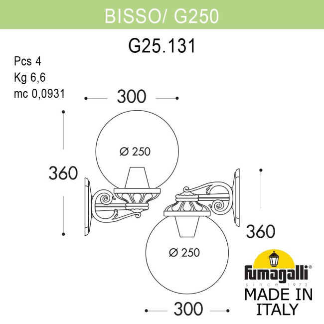 Уличный настенный светильник Fumagalli Globe 250 G25.131.000.BYF1R Уличный настенный светильник Fumagalli Globe 250 G25.131.000.BYF1R