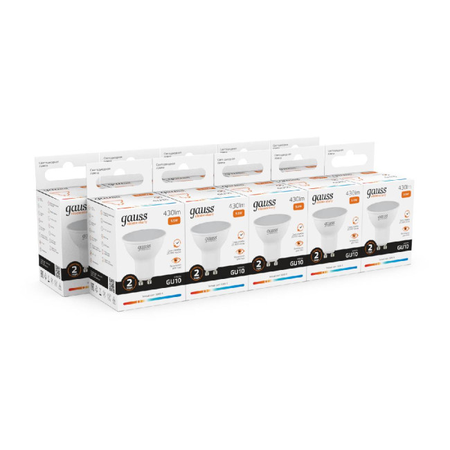 Лампа cветодиодная Gauss GU10 5.5W 3000K матовая 13616