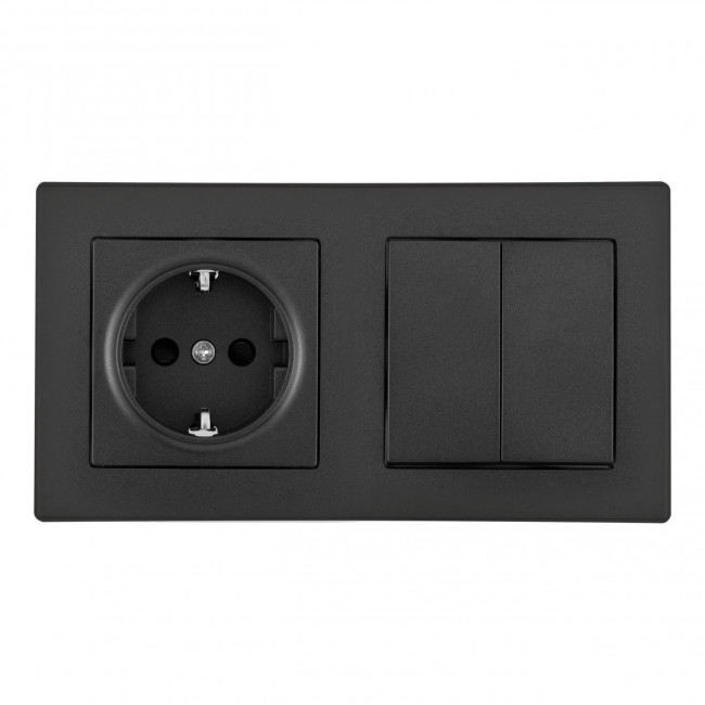 Выключатель двухклавишный с розеткой Arte Milano SET06-2-30-2-40-1 black Выключатель двухклавишный с розеткой Arte Milano SET06-2-30-2-40-1 black