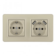 Розетка двойная (двухпостовая) с/з и шторками + USB Arte Milano SET16-2-47-1-40-1 shampan