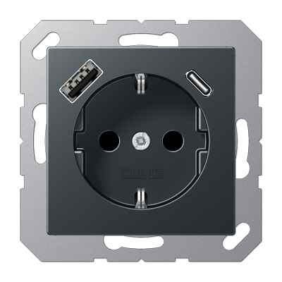 Розетка 2K+З USB Typ AC Jung A1520-15CAANM Розетка 2K+З USB Typ AC Jung A1520-15CAANM