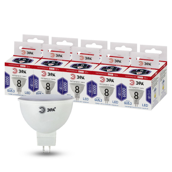 Лампа светодиодная Эра GU5.3 8W 6000K LED MR16-8W-12V-860-GU5.3 Б0049095 Лампа светодиодная Эра GU5.3 8W 6000K LED MR16-8W-12V-860-GU5.3 Б0049095