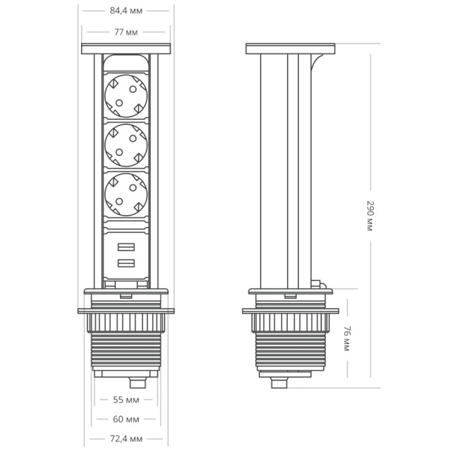 Блок розеток 105W (3 секции и 2 USB) Mebax 00-00001162 Блок розеток 105W (3 секции и 2 USB) Mebax 00-00001162