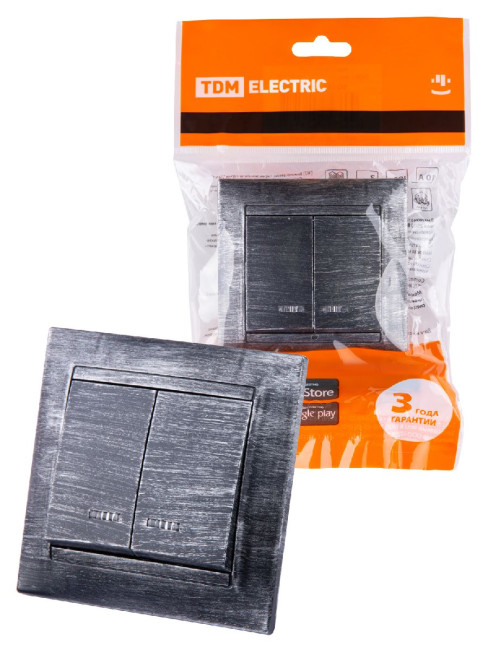 Выключатель двухклавишный с подсветкой Лама TDM Electric SQ1815-0647