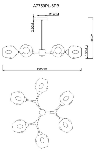 Люстра на штанге Arte Lamp Yuka Smoky A7759PL-6PB Люстра на штанге Arte Lamp Yuka Smoky A7759PL-6PB