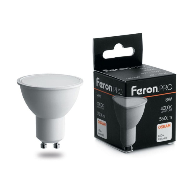Лампа светодиодная Feron GU10 8W 4000K матовая LB-1608 38093 Лампа светодиодная Feron GU10 8W 4000K матовая LB-1608 38093