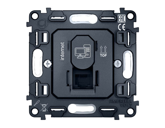 Механизм компьютерной розетки RJ-45 (8P8C) CAT6 с автоматической защитной шторкой Ambrella Volt Quant VM188 Механизм компьютерной розетки RJ-45 (8P8C) CAT6 с автоматической защитной шторкой Ambrella Volt Quant VM188