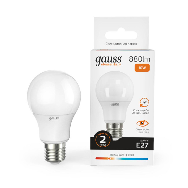 Лампа светодиодная Gauss E27 10W 3000K груша матовая 23210 Лампа светодиодная Gauss E27 10W 3000K груша матовая 23210