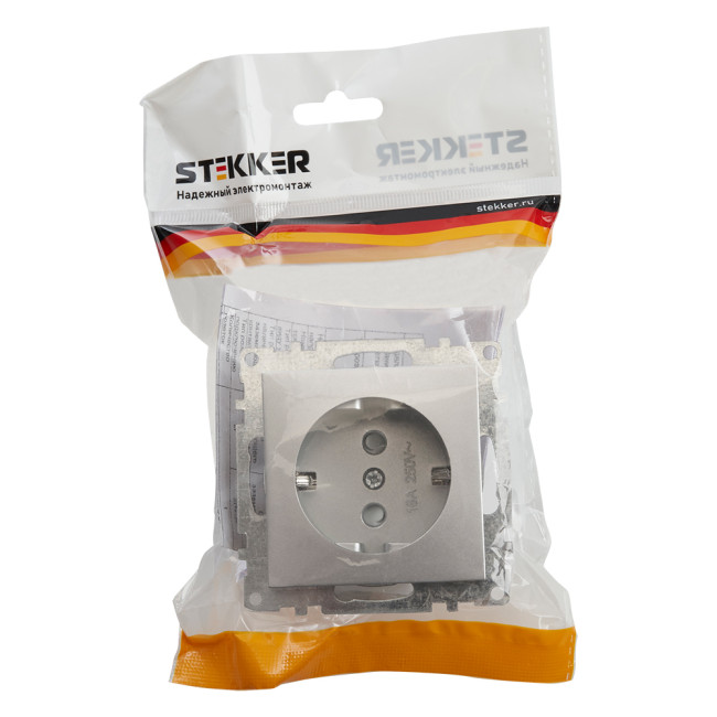 Розетка 1-местная с/з с защитной шторкой Stekker Катрин 39582 Розетка 1-местная с/з с защитной шторкой Stekker Катрин 39582