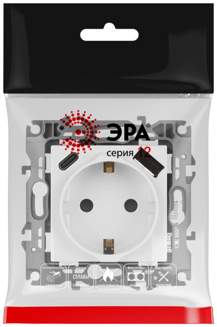 Розетка со шторками с USB type-A+C Эра 12-4108-01 Б0067752 Розетка со шторками с USB type-A+C Эра 12-4108-01 Б0067752