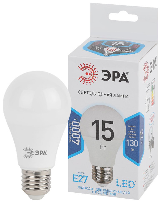 Лампа светодиодная Эра E27 15W 4000K LED A60-15W-840-E27 Б0033183 Лампа светодиодная Эра E27 15W 4000K LED A60-15W-840-E27 Б0033183