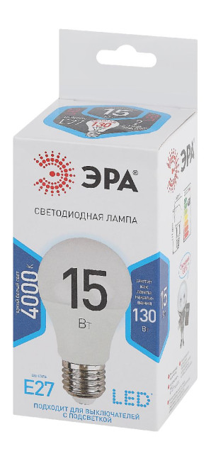 Лампа светодиодная Эра E27 15W 4000K LED A60-15W-840-E27 Б0033183 Лампа светодиодная Эра E27 15W 4000K LED A60-15W-840-E27 Б0033183