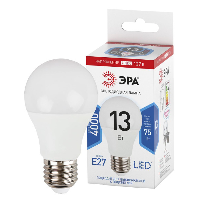 Лампа светодиодная Эра E27 13W 4000K LED A60-13W-127V-840-E27 Б0049101