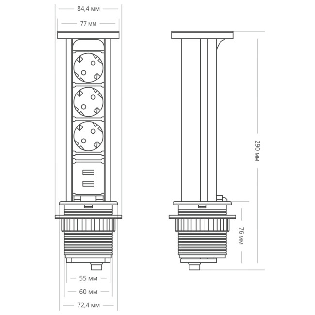 Блок розеток 105W (3 секции и 2 USB) Mebax 00-00001161 Блок розеток 105W (3 секции и 2 USB) Mebax 00-00001161