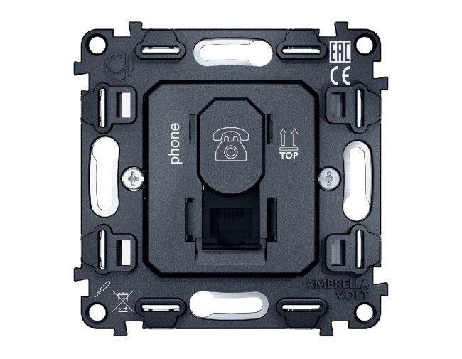 Механизм телефонной розетки RJ-11 (4P4C) с автоматической защитной шторкой Ambrella Volt Quant VM190 Механизм телефонной розетки RJ-11 (4P4C) с автоматической защитной шторкой Ambrella Volt Quant VM190