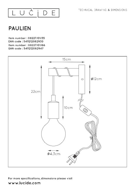 Бра Lucide Paulien 08227/01/35 Бра Lucide Paulien 08227/01/35