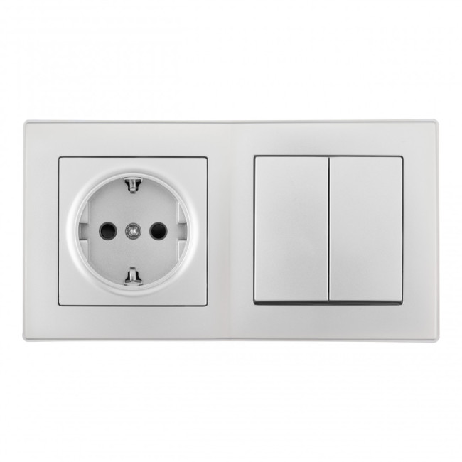 Выключатель двухклавишный с розеткой Arte Milano SET06-2-30-2-40-1 silver