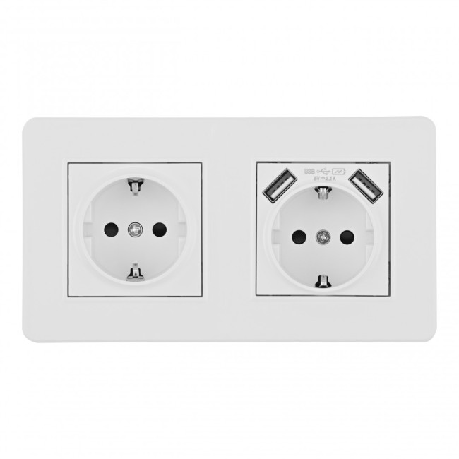 Розетка двойная (двухпостовая) с/з и шторками + USB Arte Milano SET16-2-47-1-40-1 white