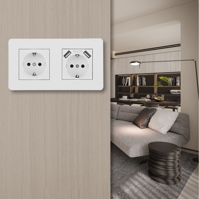 Розетка двойная (двухпостовая) с/з и шторками + USB Arte Milano SET16-2-47-1-40-1 white