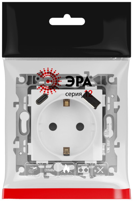 Розетка со шторками с USB type-A+C Эра 12-4108-01М Б0067711 Розетка со шторками с USB type-A+C Эра 12-4108-01М Б0067711