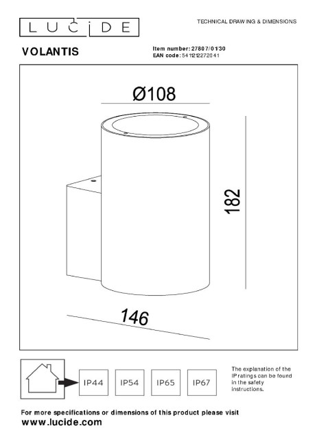 Уличный настенный светильник Lucide Volantis 27807/01/30 Уличный настенный светильник Lucide Volantis 27807/01/30