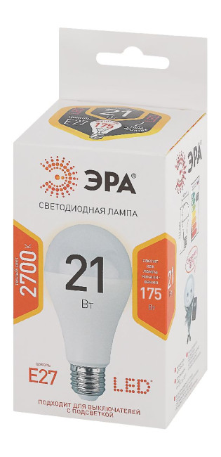 Лампа светодиодная Эра E27 21W 2700K LED A65-21W-827-E27 Б0035331 Лампа светодиодная Эра E27 21W 2700K LED A65-21W-827-E27 Б0035331