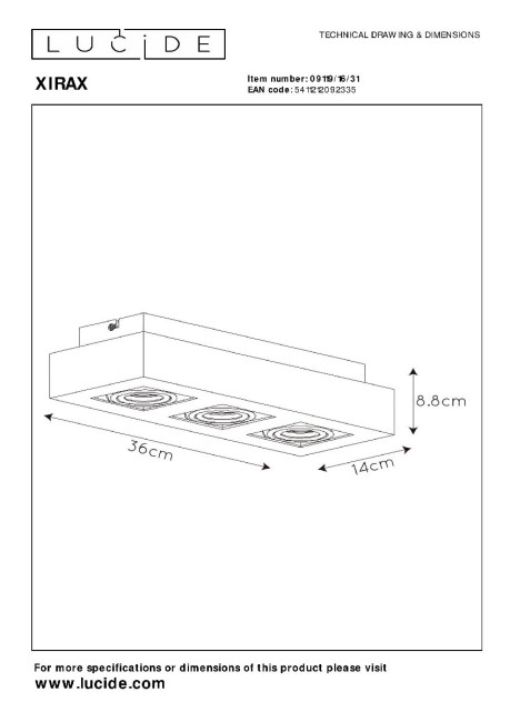 Накладной светильник Lucide Xirax 09119/16/31 Накладной светильник Lucide Xirax 09119/16/31