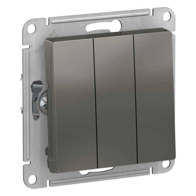 Выключатель 3-клавишный сх.1+1+1, 10АХ Systeme Electric AtlasDesign Сталь ATN000931