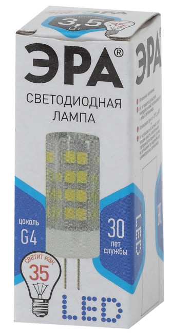Лампа светодиодная Эра G4 3,5W 4000K LED JC-3,5W-220V-CER-840-G4 Б0027856 Лампа светодиодная Эра G4 3,5W 4000K LED JC-3,5W-220V-CER-840-G4 Б0027856