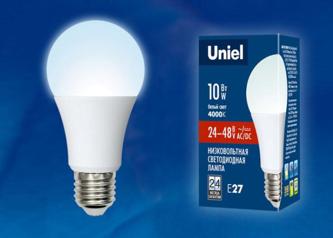 Лампа светодиодная (UL-00002381) Uniel E27 10W 4000K матовая LED-A60-10W/NW/E27/FR/12-24V PLO55WH Лампа светодиодная (UL-00002381) Uniel E27 10W 4000K матовая LED-A60-10W/NW/E27/FR/12-24V PLO55WH