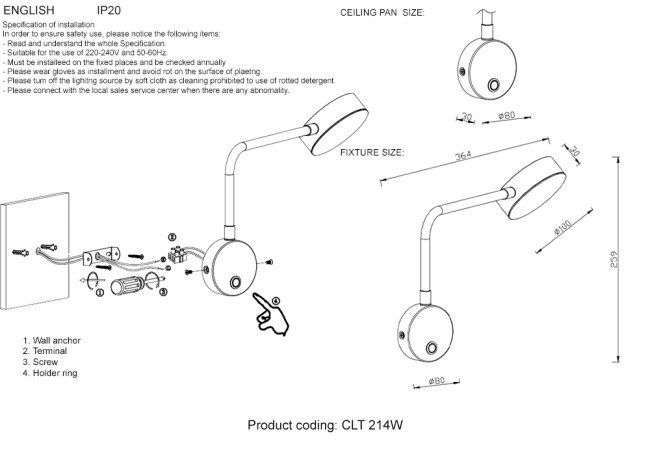 Бра Crystal Lux CLT 214W BL