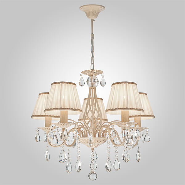 Подвесная люстра Eurosvet 10054/5 белый с золотом/прозрачный хрусталь Strotskis Подвесная люстра Eurosvet 10054/5 белый с золотом/прозрачный хрусталь Strotskis