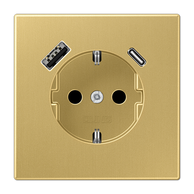 Розетка SCHUKO с USB-зарядным устройством, тип A + тип С; латунь Classic Jung ME1520-15CAC Розетка SCHUKO с USB-зарядным устройством, тип A + тип С; латунь Classic Jung ME1520-15CAC