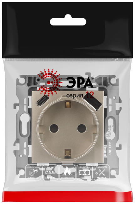 Розетка со шторками с USB type-A+C Эра 12-4108-04 Б0067727 Розетка со шторками с USB type-A+C Эра 12-4108-04 Б0067727
