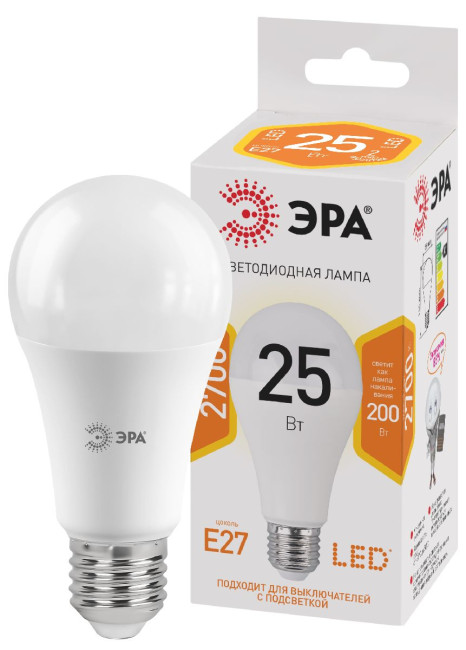 Лампа светодиодная Эра E27 25W 2700K LED A65-25W-827-E27 Б0035334 Лампа светодиодная Эра E27 25W 2700K LED A65-25W-827-E27 Б0035334