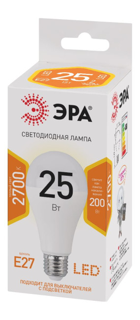 Лампа светодиодная Эра E27 25W 2700K LED A65-25W-827-E27 Б0035334 Лампа светодиодная Эра E27 25W 2700K LED A65-25W-827-E27 Б0035334