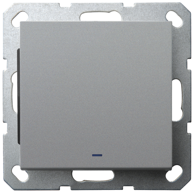 Выключатель со светодиодом Jasmart проходной одноклавишный в комплекте с накладкой 10A 250V цвет алюминий G3012NS