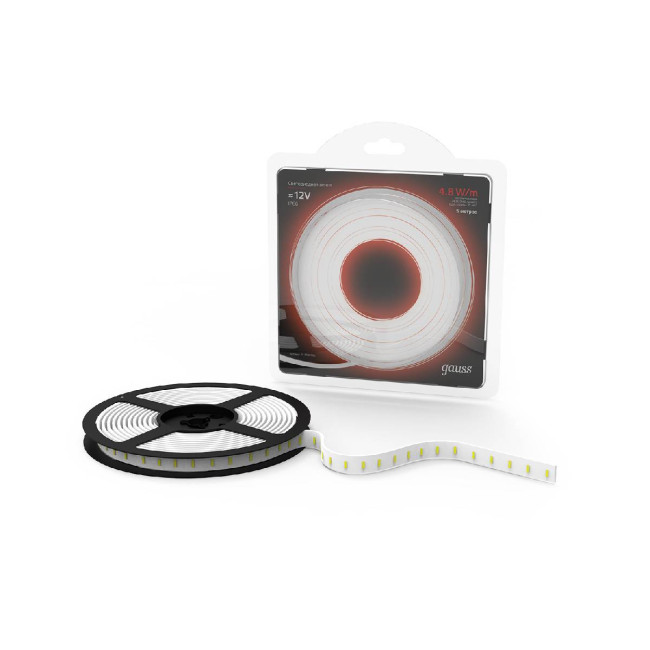 Светодиодная влагозащищенная лента Gauss 4,8W/m 60LED/m 2835SMD красный 5M 311000705 Светодиодная влагозащищенная лента Gauss 4,8W/m 60LED/m 2835SMD красный 5M 311000705
