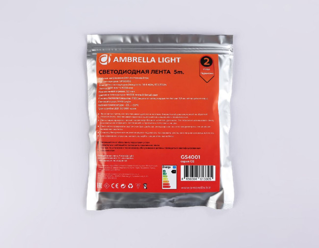 Светодиодная лента Ambrella Light Illumination 24В 5050 14,4Вт/м 3000K 5м IP20 GS4001 Светодиодная лента Ambrella Light Illumination 24В 5050 14,4Вт/м 3000K 5м IP20 GS4001