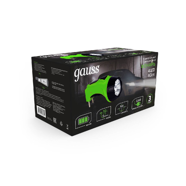 Ручной светодиодный фонарь Gauss аккумуляторный 135х70 40 лм GF104 Ручной светодиодный фонарь Gauss аккумуляторный 135х70 40 лм GF104