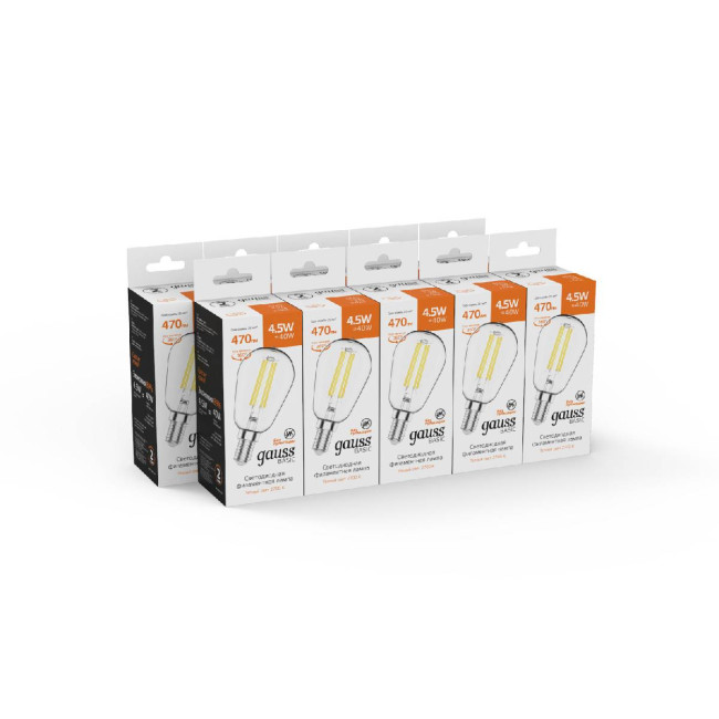 Лампа светодиодная филаментная Gauss E14 4,5W 2700K прозрачная 1141115 Лампа светодиодная филаментная Gauss E14 4,5W 2700K прозрачная 1141115