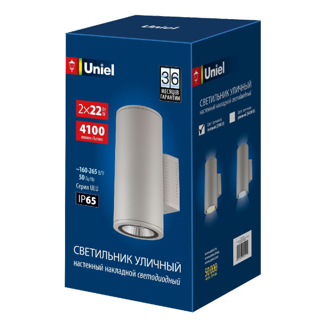 Уличный настенный светильник Uniel ULU-S22D-2x22W/2700K IP65 LIGHT GREY UL-00011086 Уличный настенный светильник Uniel ULU-S22D-2x22W/2700K IP65 LIGHT GREY UL-00011086