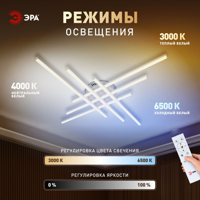 Потолочный светильник Эра Модерн Nora CLL-1-109W 3K-6,5K RC WH Потолочный светильник Эра Модерн Nora CLL-1-109W 3K-6,5K RC WH