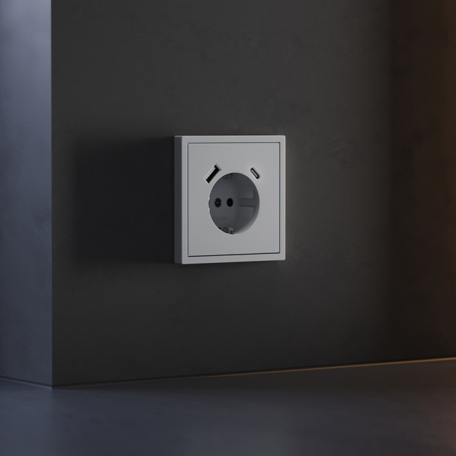 Накладка для розетки с заземлением и защитными шторками, с USB A+C Voltum S70 (серый) VLS001016 Накладка для розетки с заземлением и защитными шторками, с USB A+C Voltum S70 (серый) VLS001016