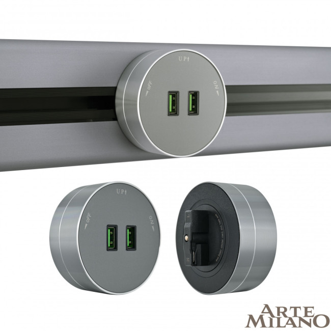 Трековая розетка Arte Milano Am-track-sockets 380011TS/USBx2 Grey Трековая розетка Arte Milano Am-track-sockets 380011TS/USBx2 Grey