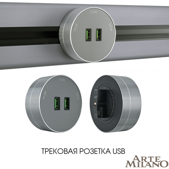 Трековая розетка Arte Milano Am-track-sockets 380011TS/USBx2 Grey Трековая розетка Arte Milano Am-track-sockets 380011TS/USBx2 Grey